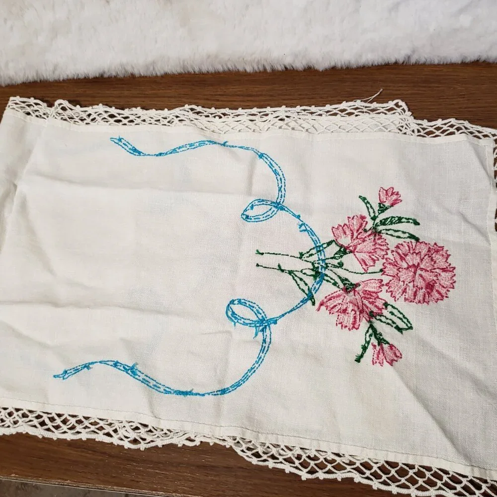 Vintage‎ Cream Ivory Table Runner Mat Decor Embroidered Floral Lace